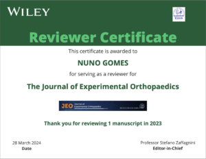 2023, Journal of Experimental Orthopaedics reviewer